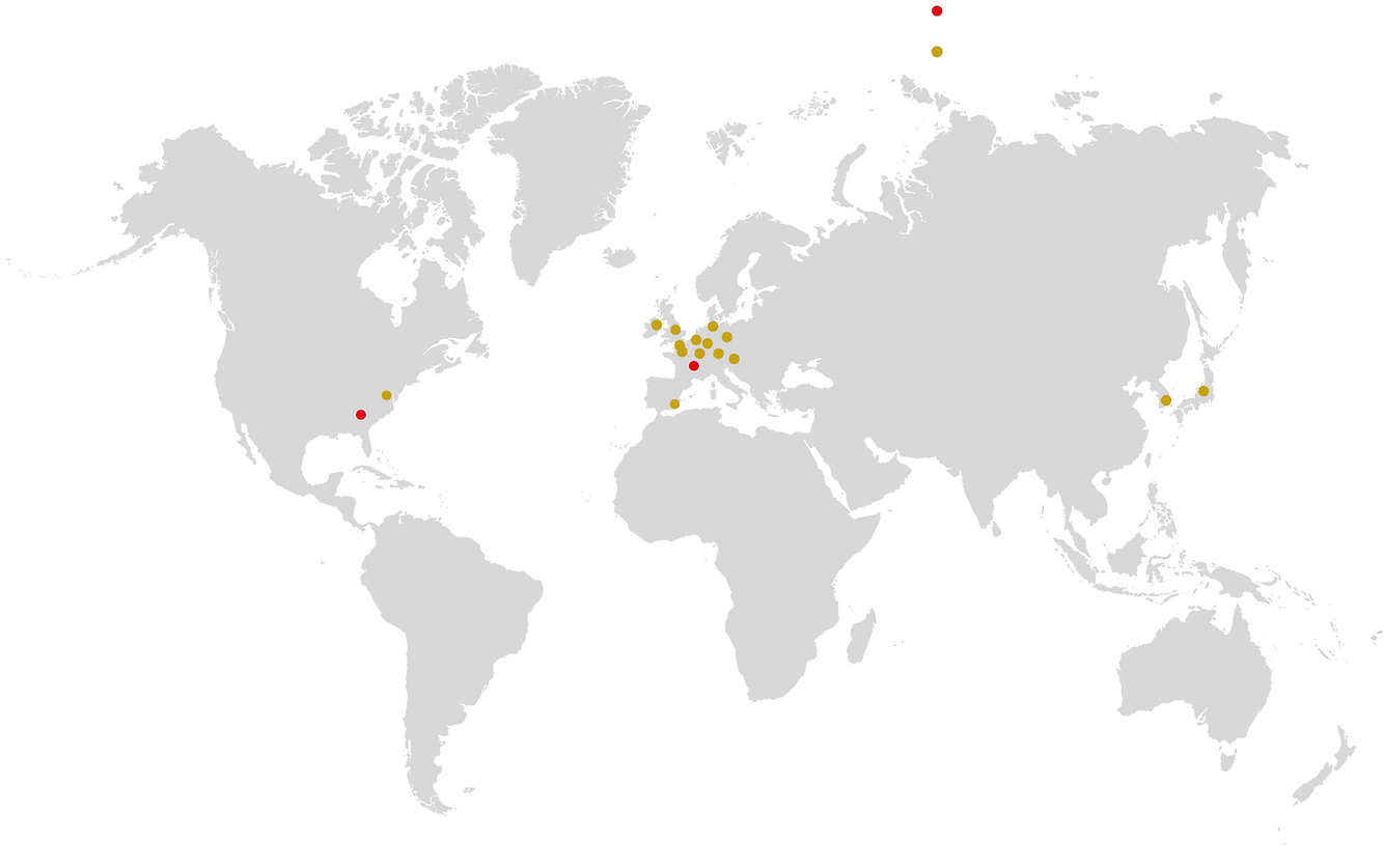 World map showing Fibroline's licensees across the world