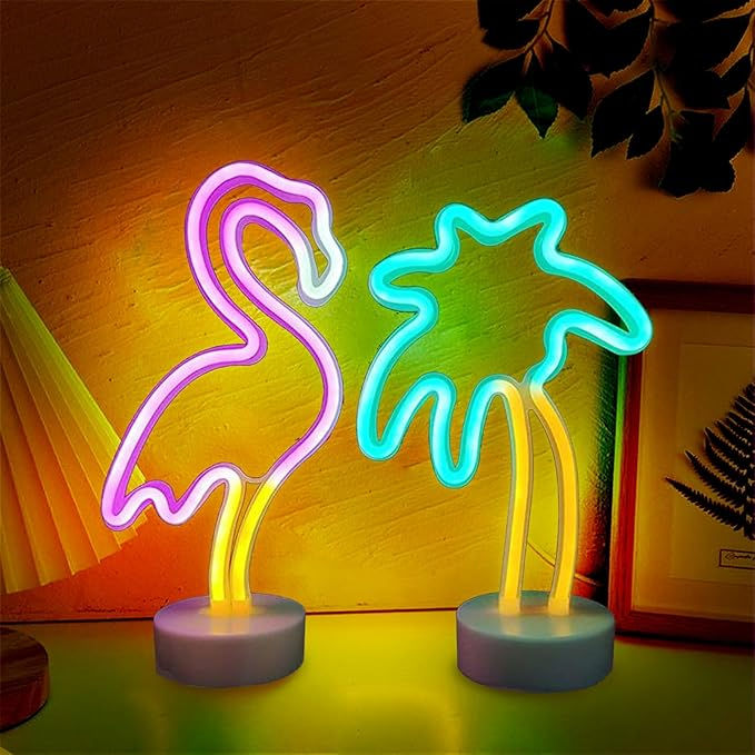 Flamingo & Palm Tree Neon Sign Set