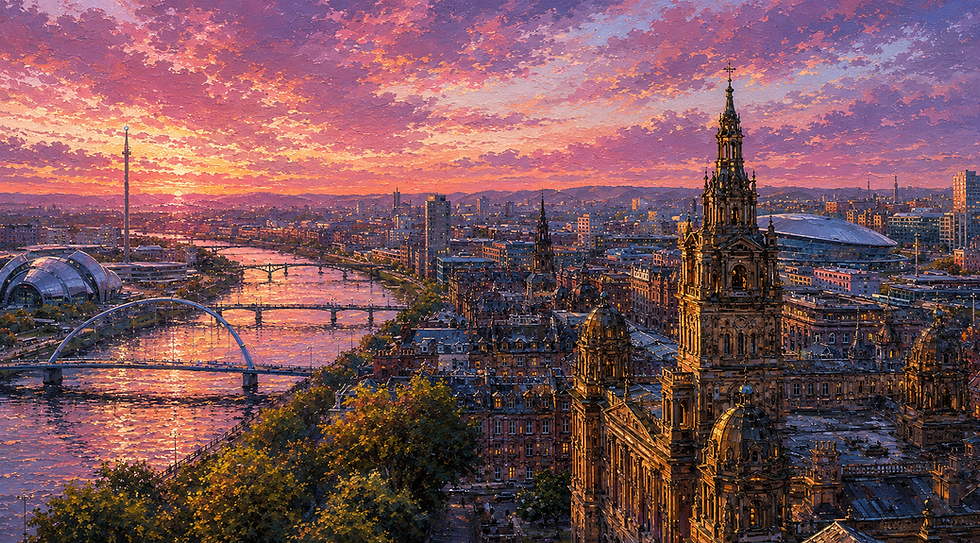 Glasgow skyline at sunset
