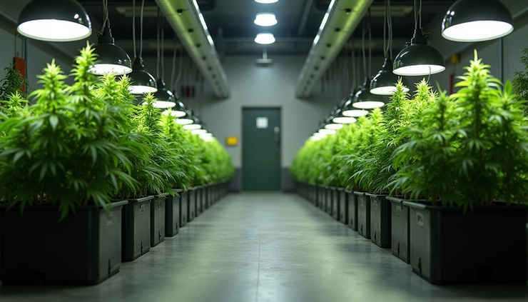 Vista frontale del grow shop tra Lugano e Bellinzona con esposizione di lampade per coltivazione indoor