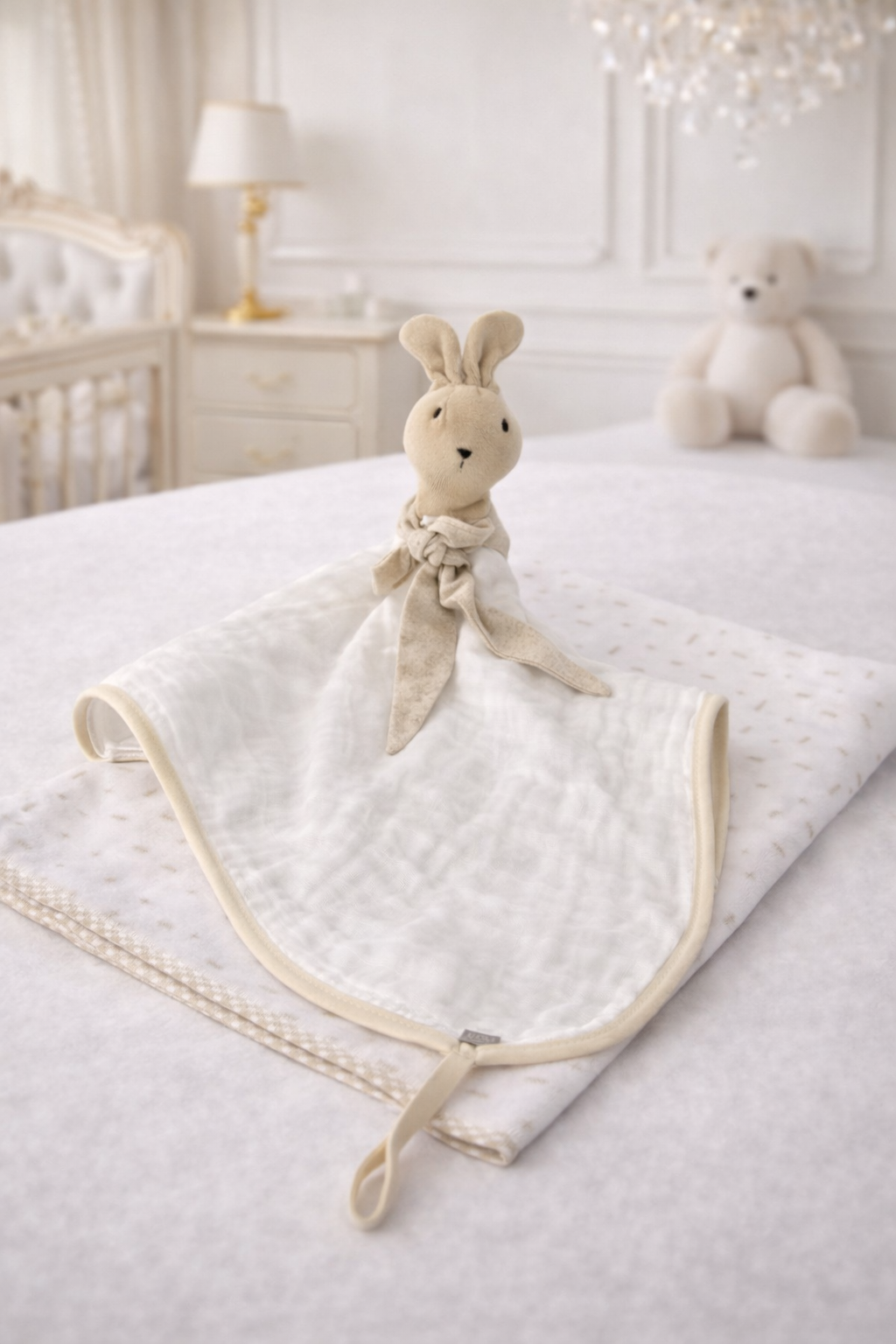 KIT PRESENTE LUXO, NANINHA Coelho neutro + manta cueiro