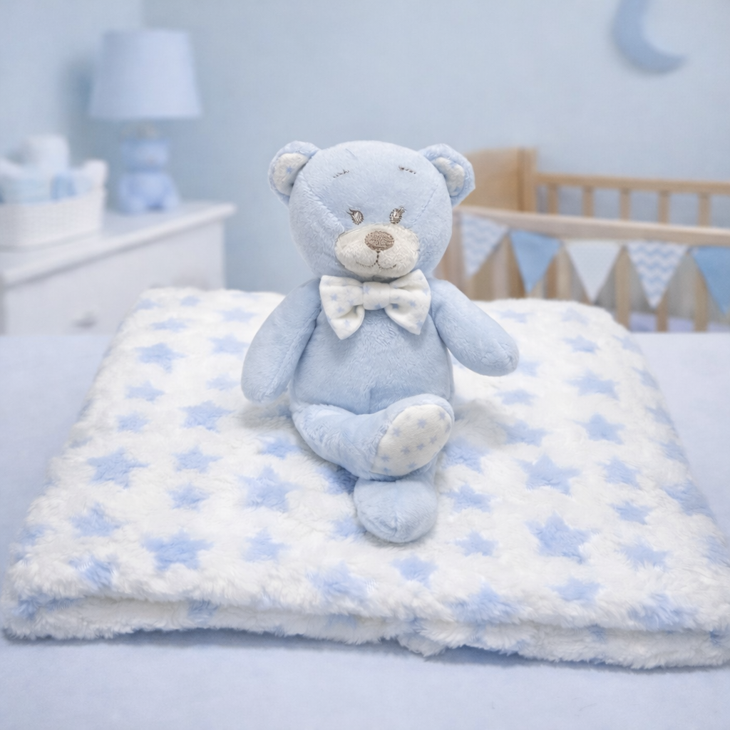 KIT PRESENTE PELÚCIA URSO + MANTA ESTRELAS