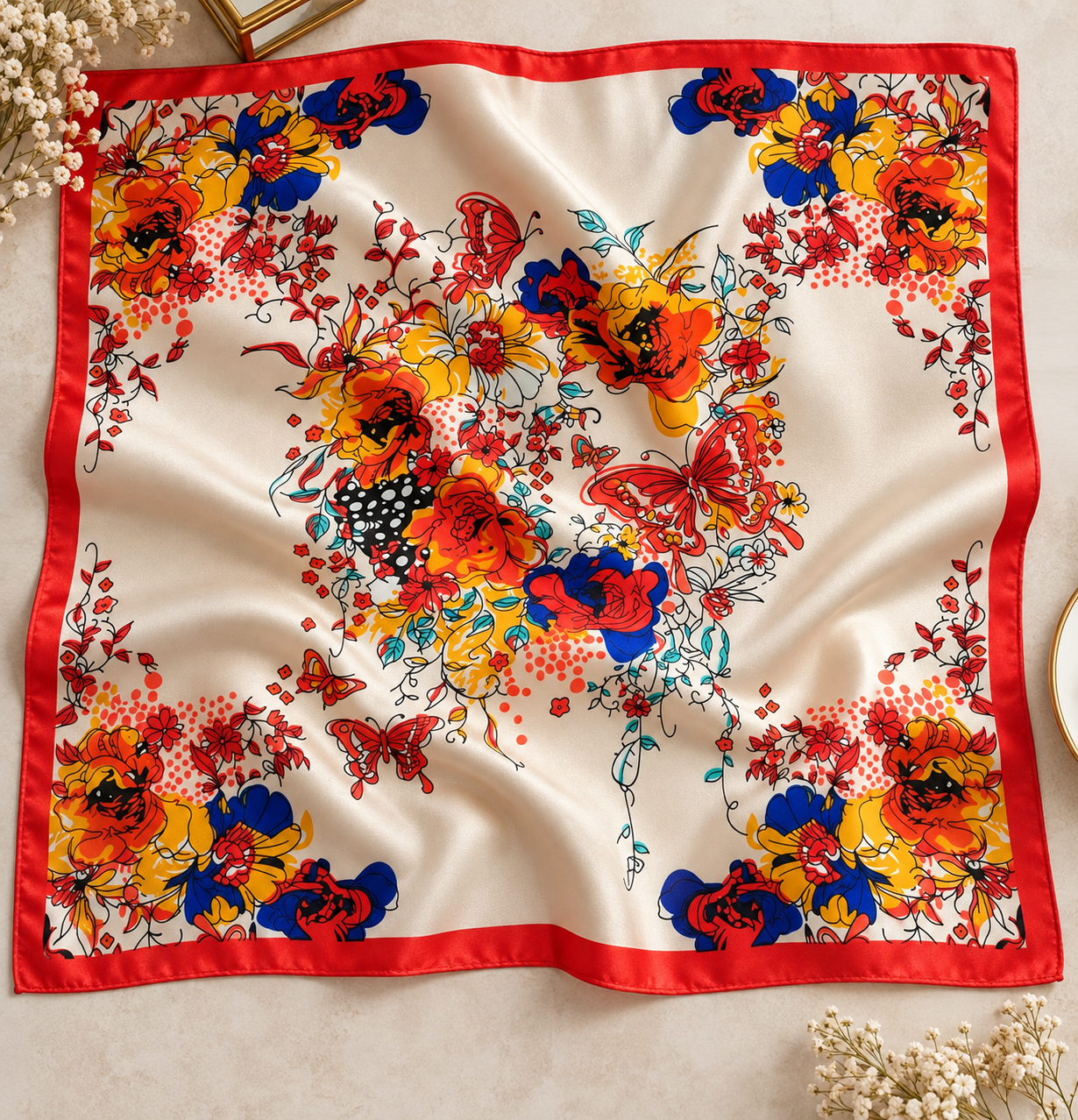 LENÇO PP 50x50cm Floral vermelho