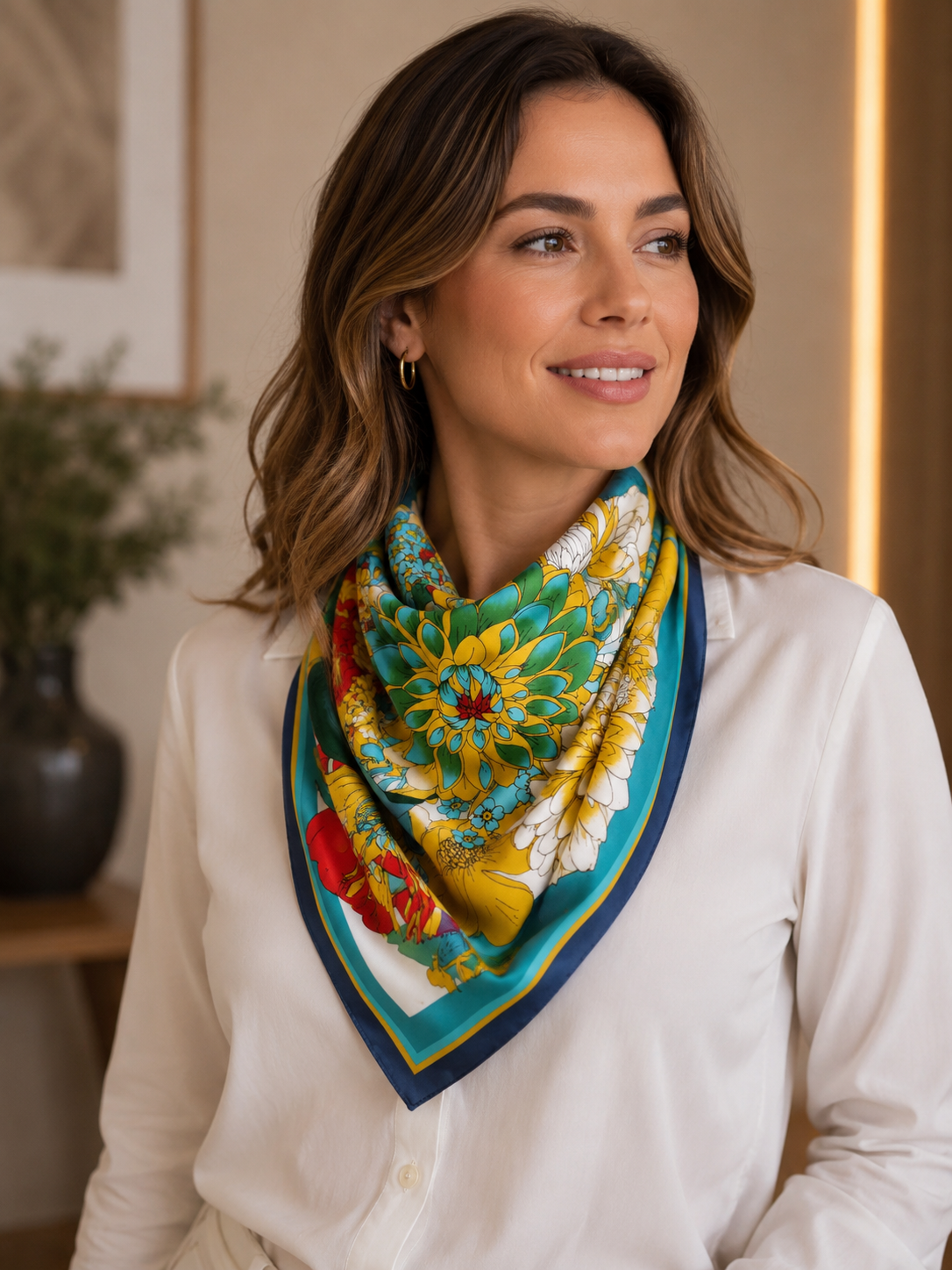 LENÇO floral verde amarelo