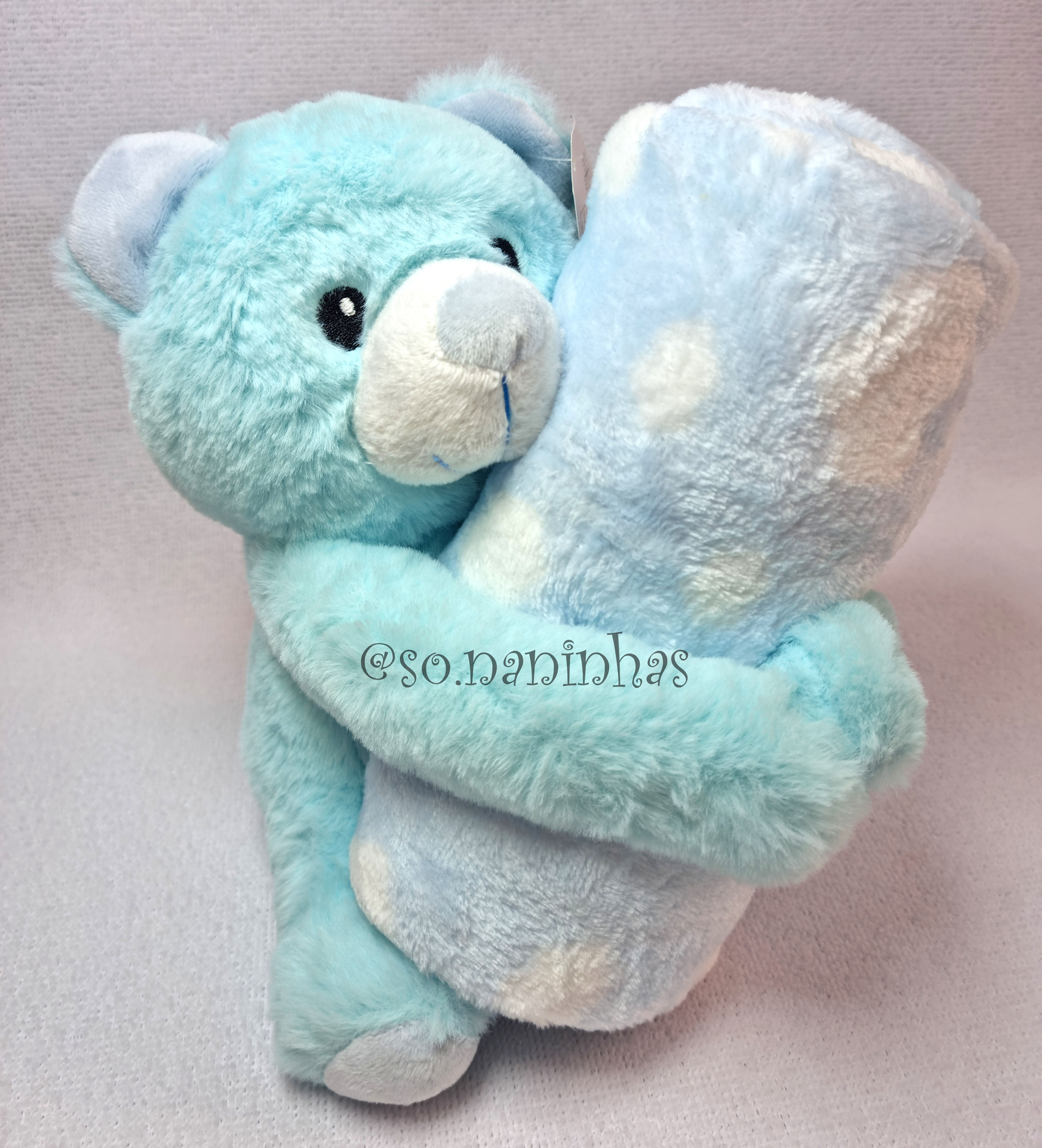 KIT URSO PELÚCIA verde água + cobertor nuvens neutro