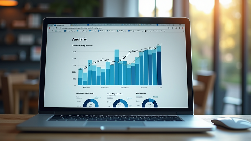 Eye-level view of a laptop screen displaying digital marketing analytics