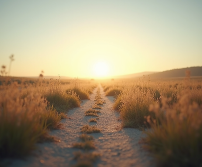 A serene landscape with a path leading towards a bright, clear horizon, symbolizing hope a