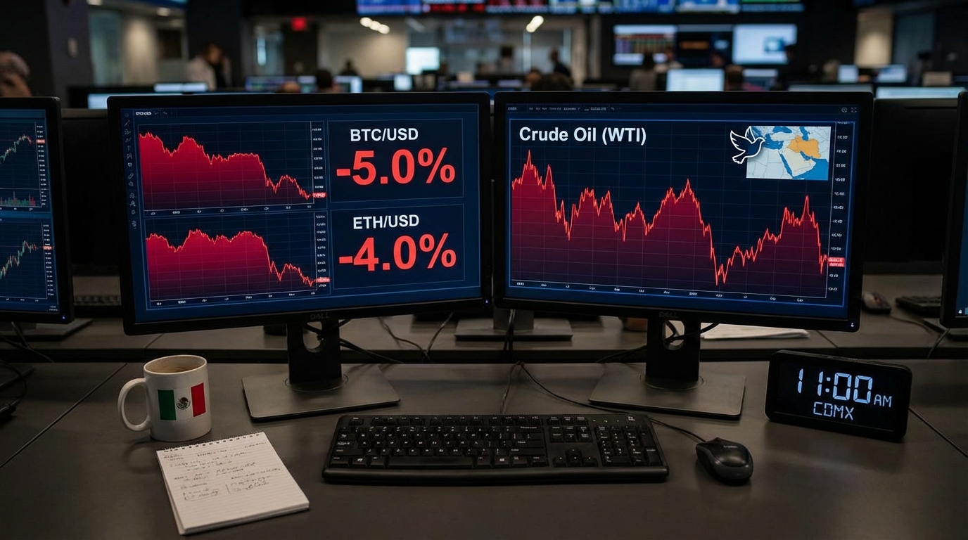 Mercados de criptomonedas caen por tensiones en Irán y volatilidad petrolera