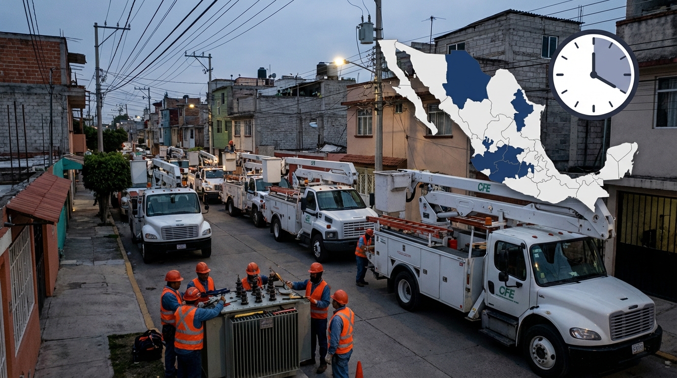 CFE anuncia corte masivo de luz de ocho horas el 26 de febrero de 2026 en múltiples zonas