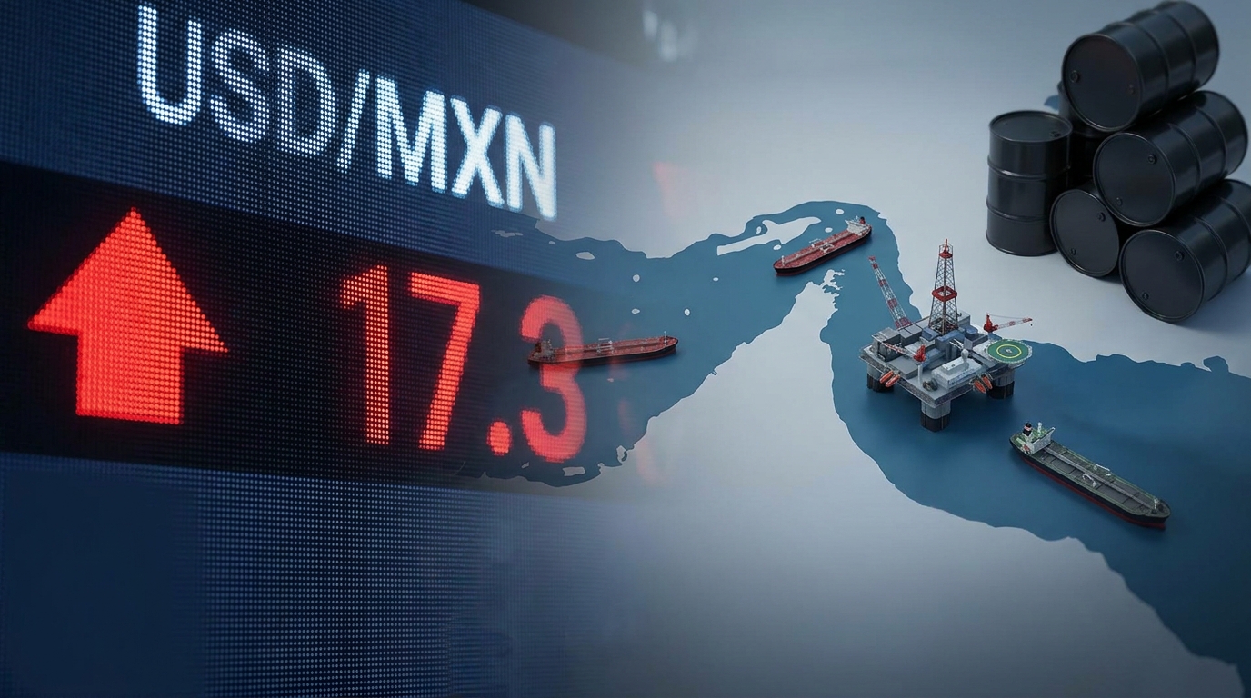 Peso mexicano se deprecia a 17.3 por dólar ante escalada en Ormuz y repunte petrolero