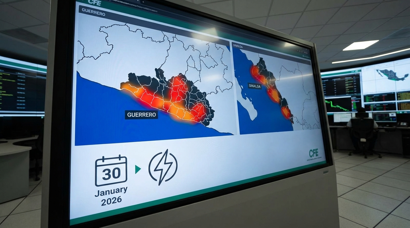 CFE anuncia cortes de luz programados en Guerrero y Sinaloa el 30 de enero de 2026
