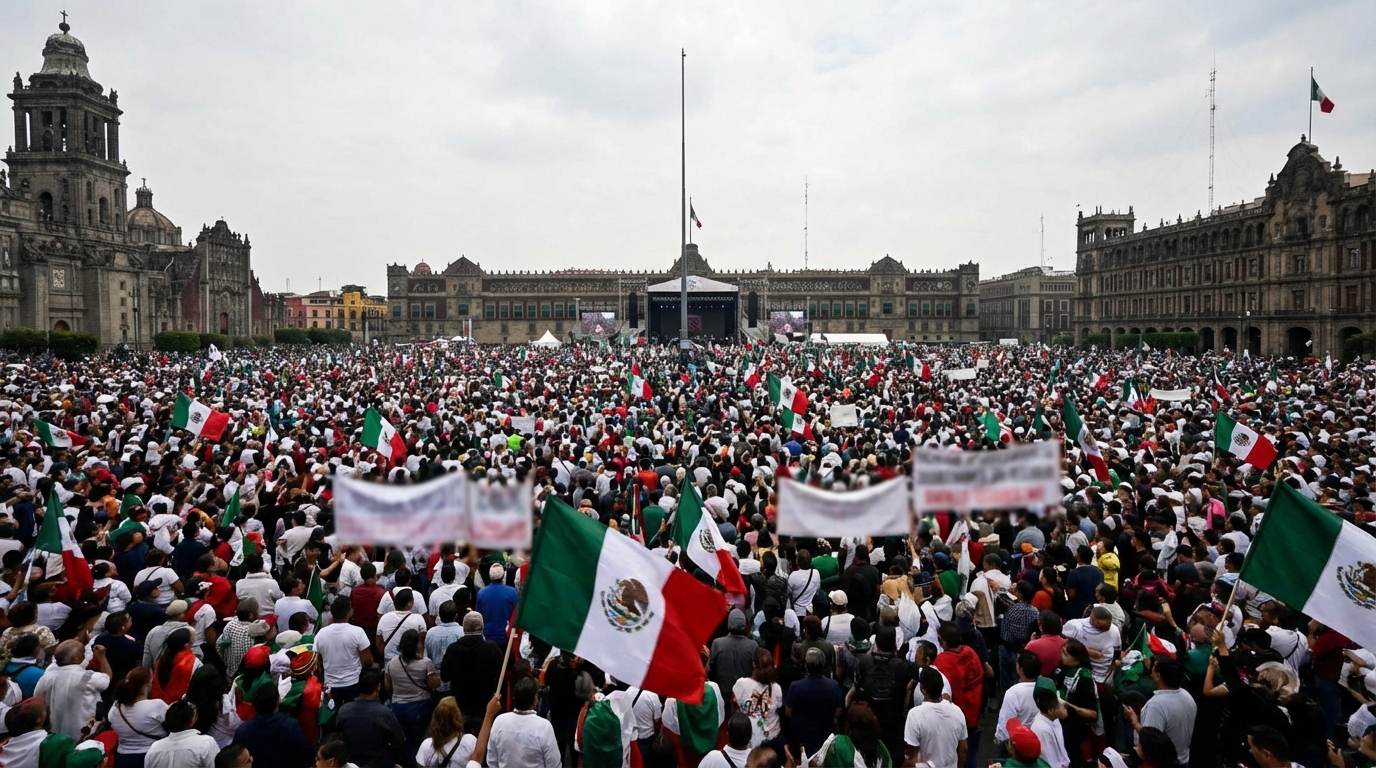 Sheinbaum encabeza multitudinaria celebración en el Zócalo por siete años de la 4T