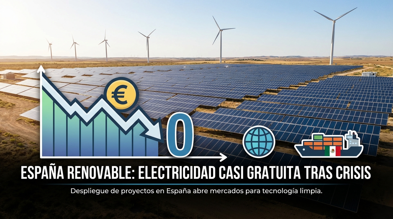 España acelera transición renovable con electricidad casi gratuita tras crisis en Irán