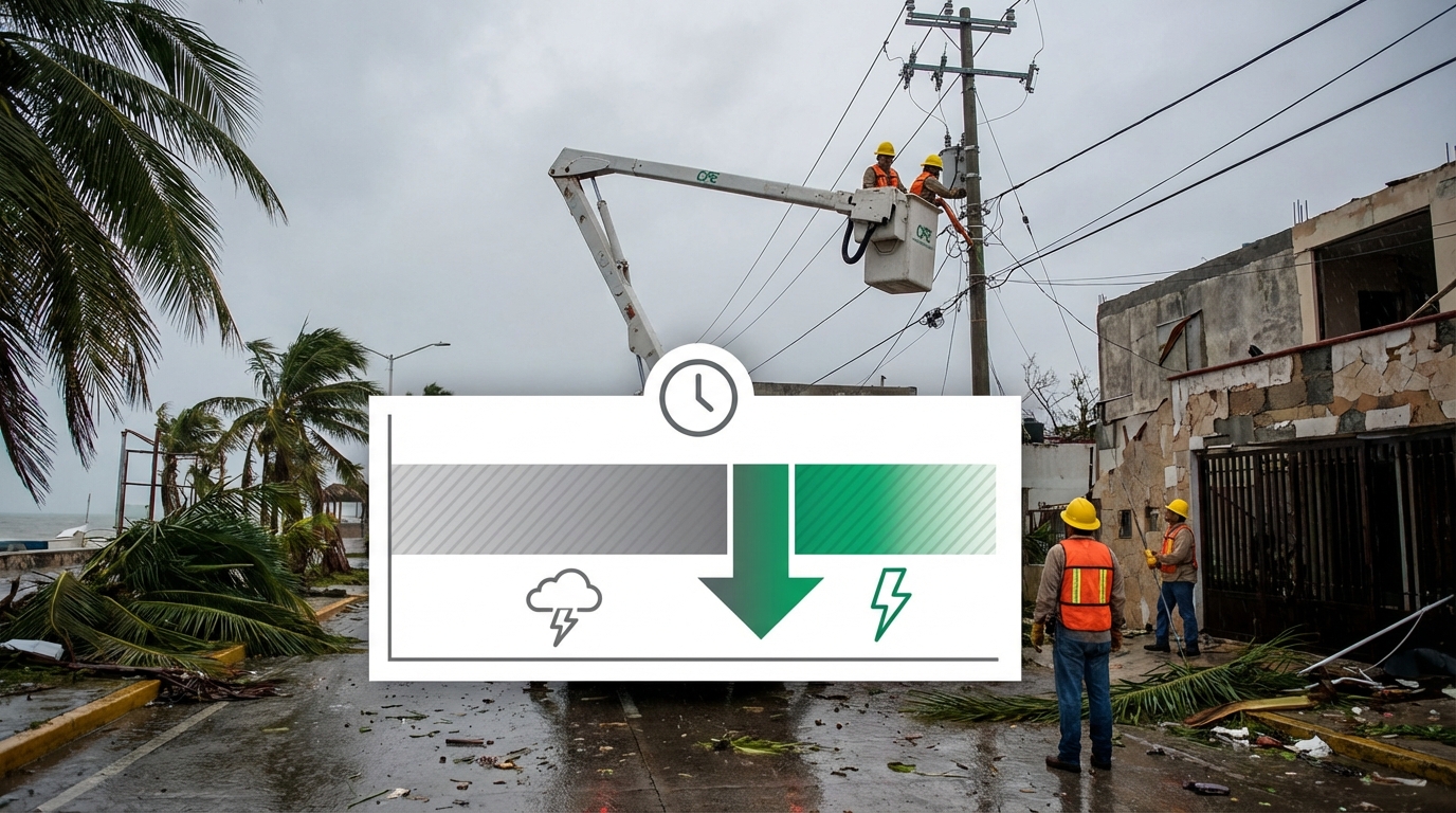 CFE reduce 40% el tiempo sin electricidad por huracanes y fenómenos extremos en México