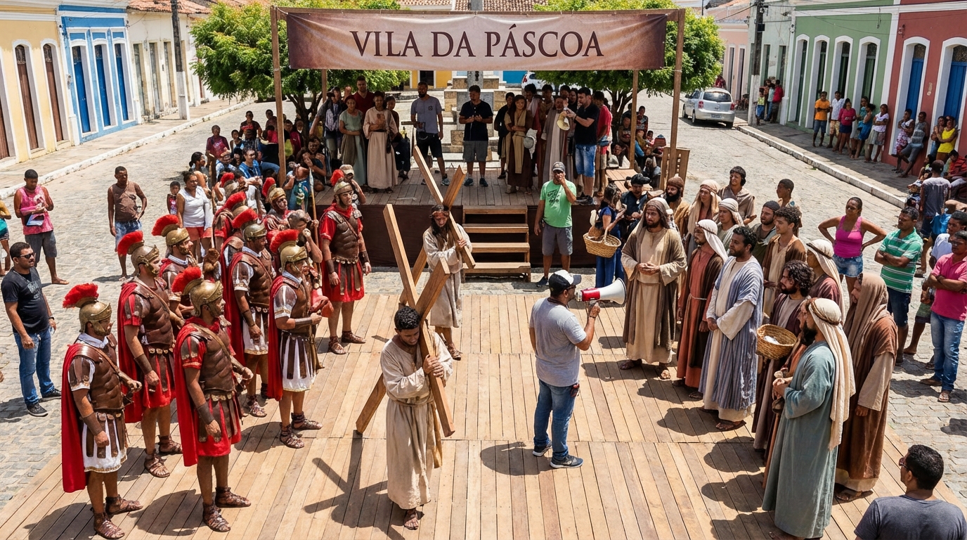 Grupo teatral sergipano acelera ensayos para la Pasión de Cristo en Vila da Páscoa