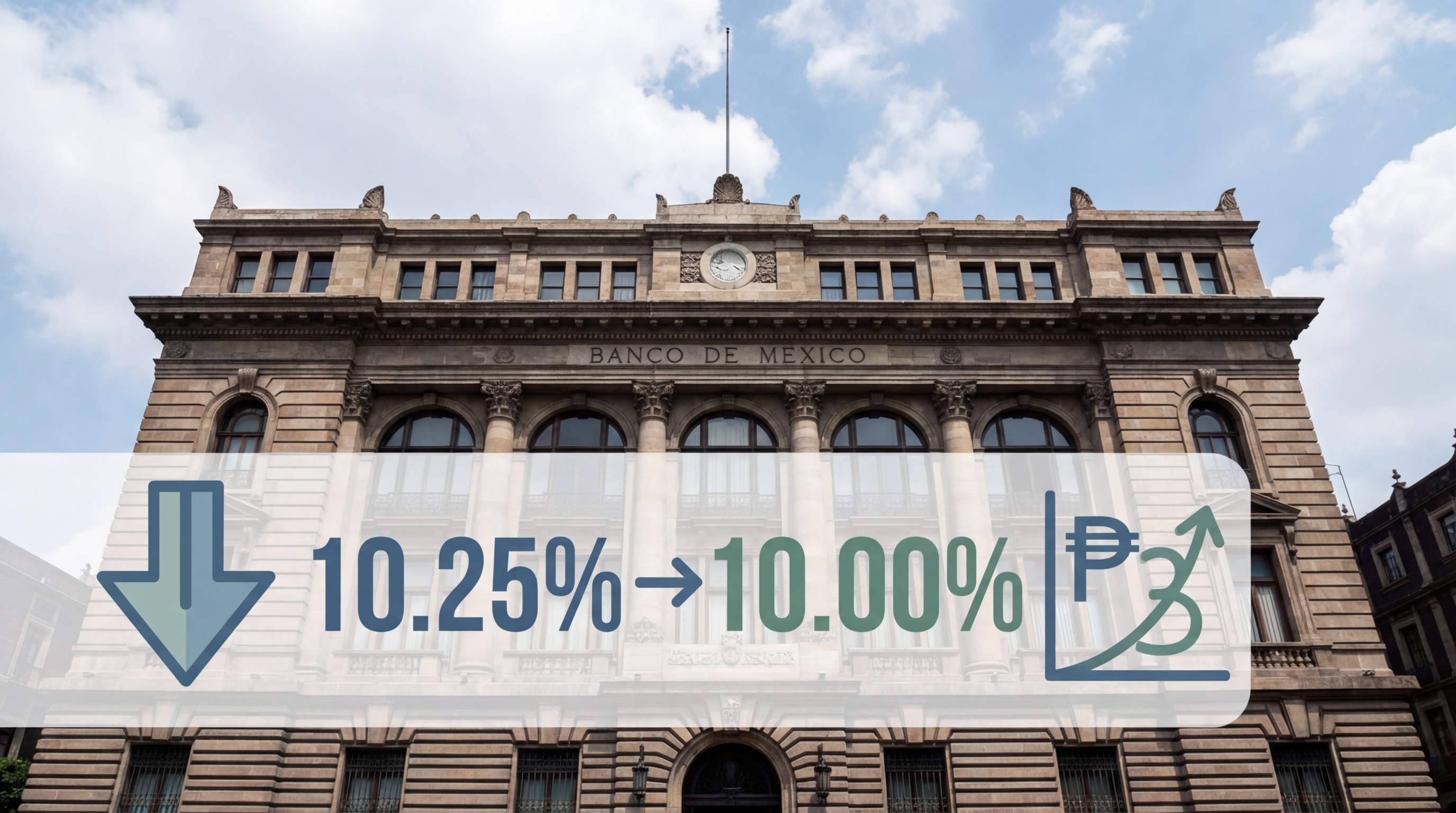 Banco de México recorta tasa de interés en 25 puntos base al 10.00%