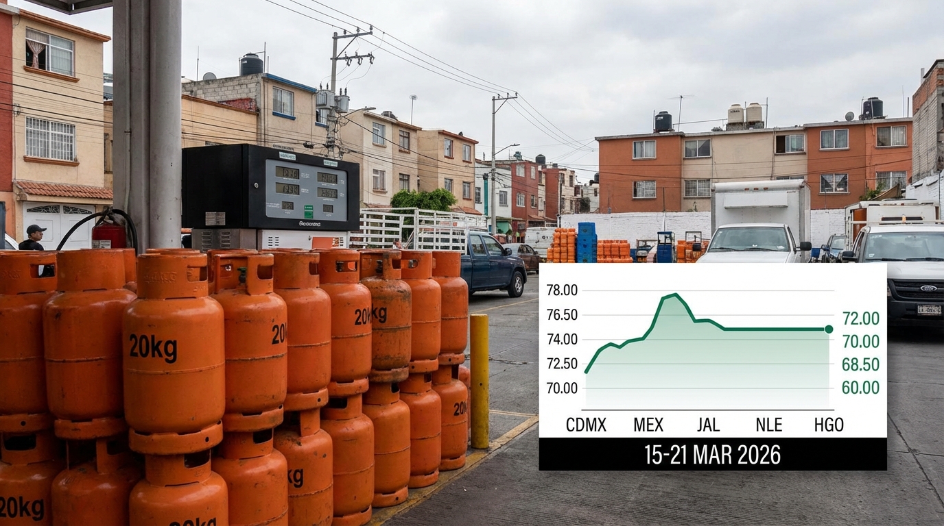 Precios del gas LP se estabilizan en CDMX y Edomex para la semana del 15 al 21 de marzo de 2026