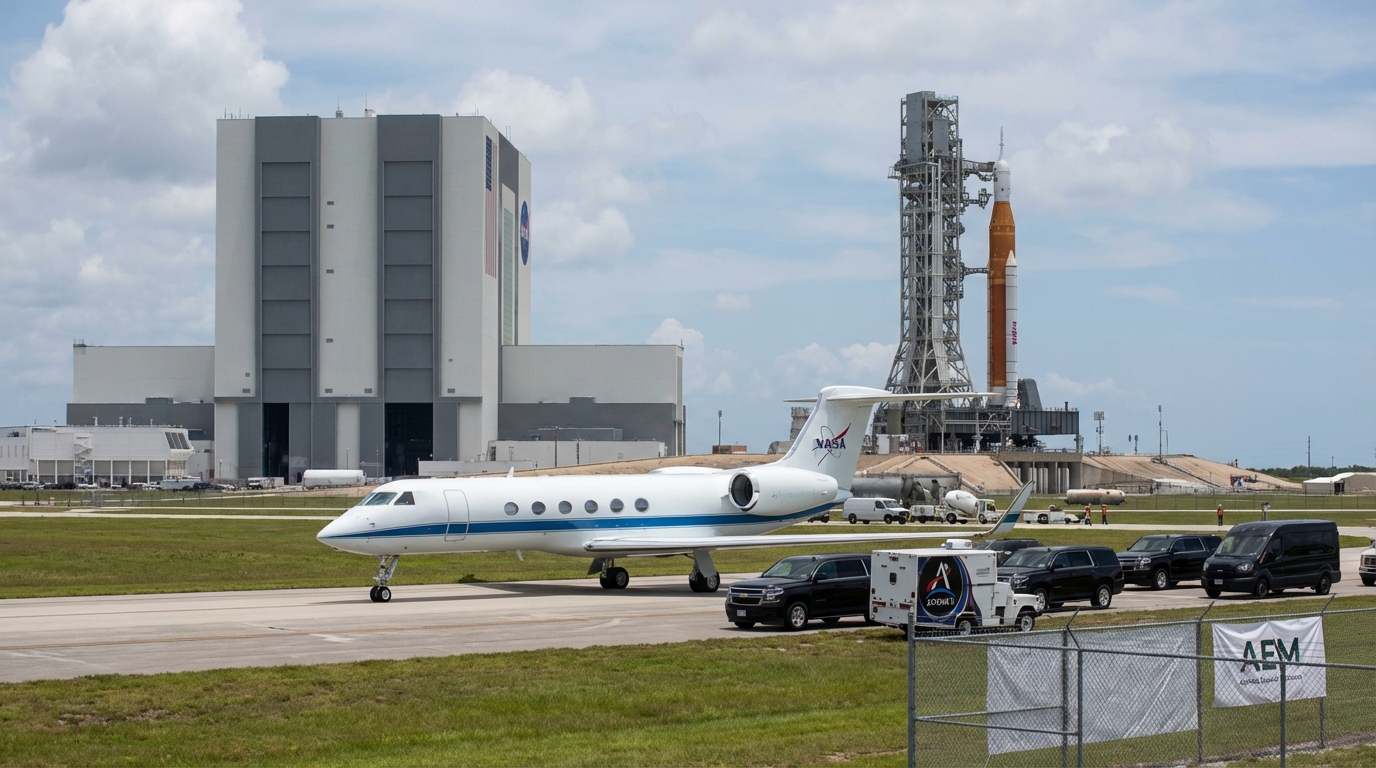 Astronautas de Artemis II llegan a base de lanzamiento para misión lunar tripulada