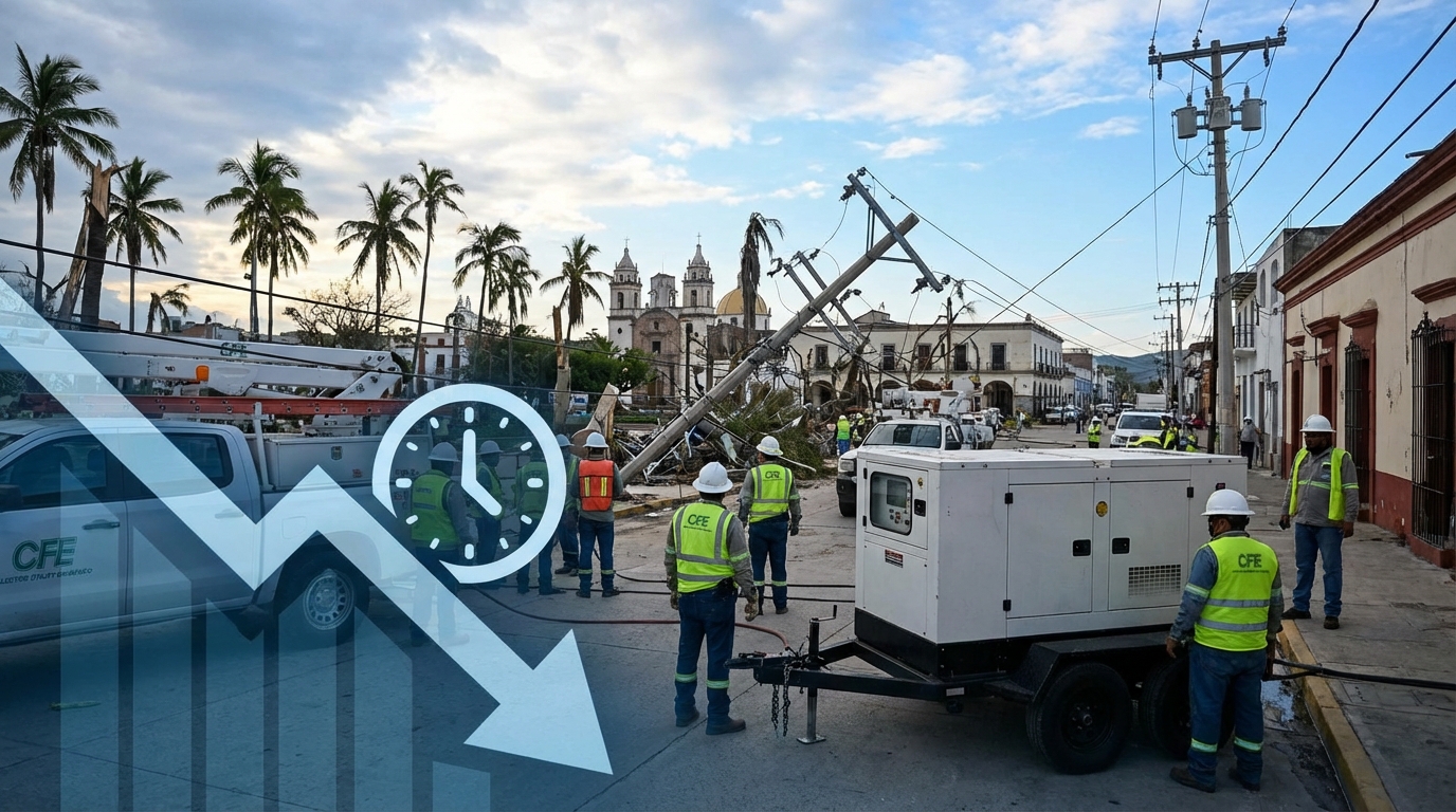 CFE reduce 40% el tiempo sin electricidad por huracanes y fenómenos extremos en México