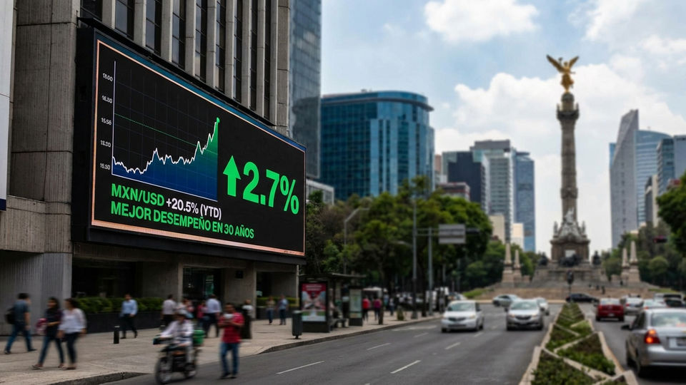 Apreciación del peso mexicano supera el 20% frente al dólar en 2025, su mejor desempeño anual en tres décadas.