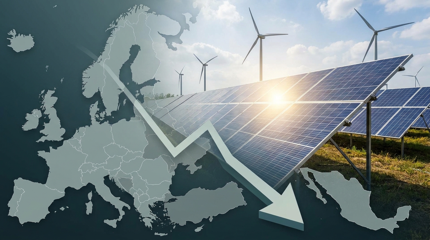 Precios eléctricos europeos caen en abril por récords fotovoltaicos y eólica, con lecciones para México