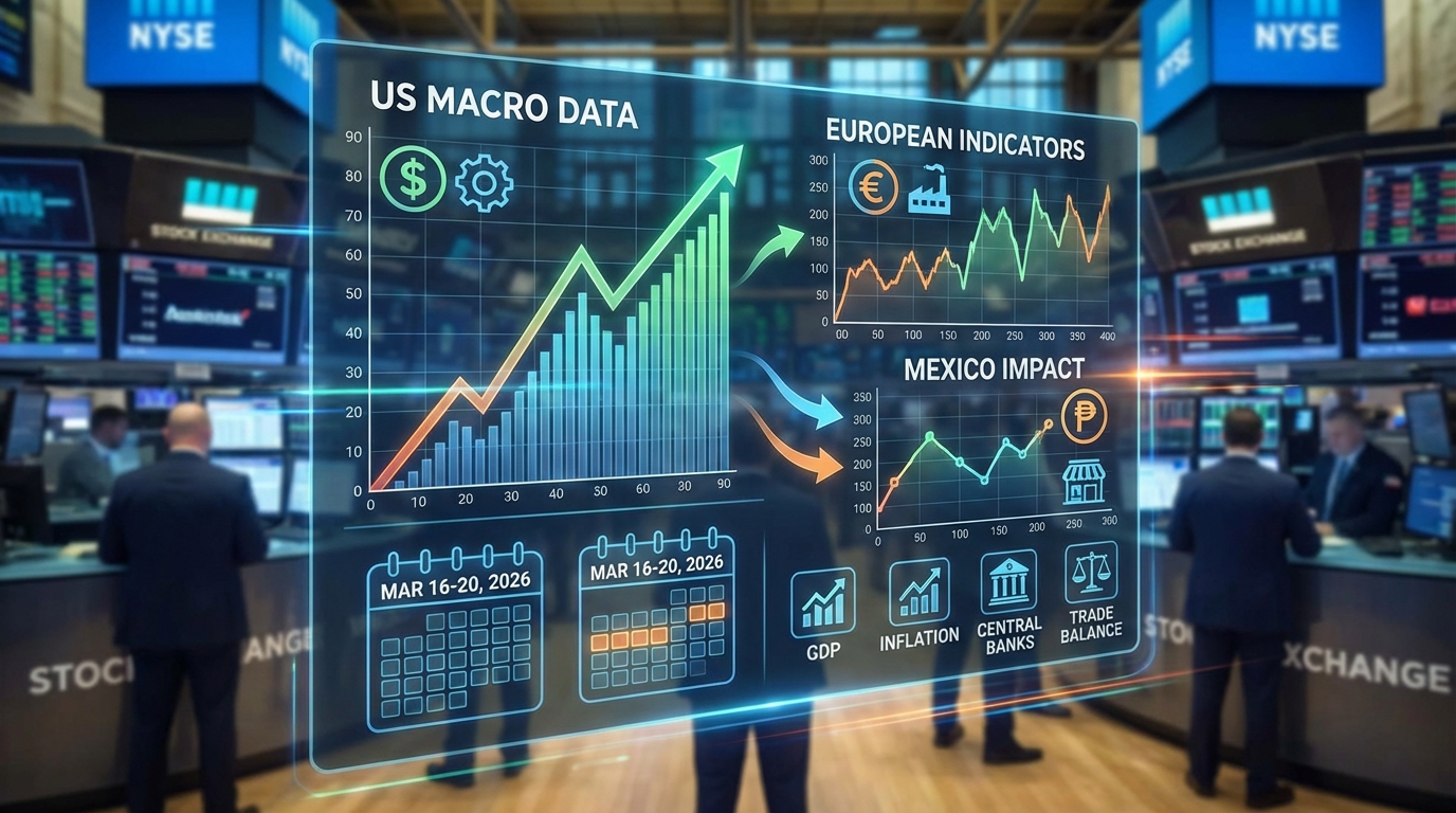 Claves para invertir en bolsa del 16 al 20 de marzo de 2026, con foco en datos macroeconómicos clave