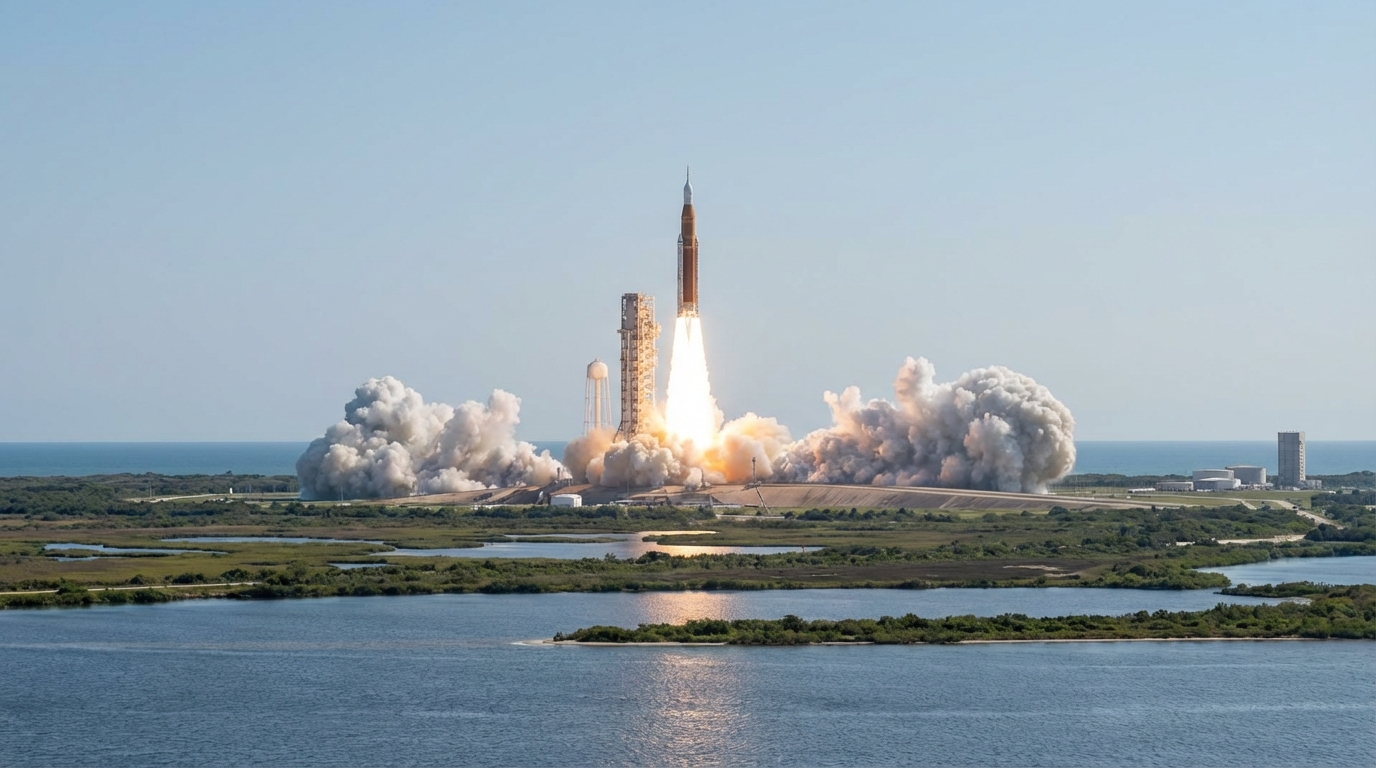 NASA simula vista del lanzamiento de Artemis 2 hacia la Luna desde Centro Espacial Kennedy