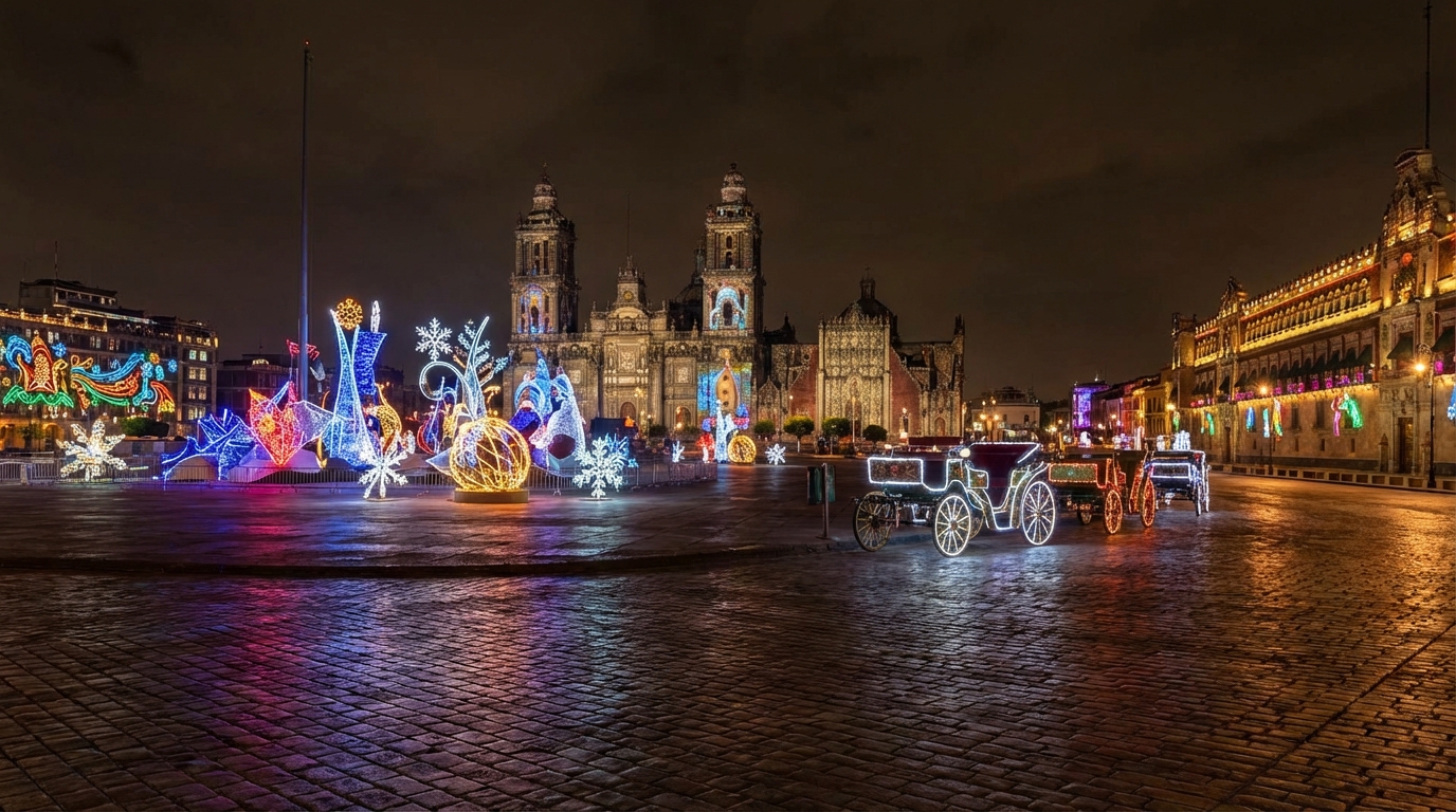 Inauguran Luces de Invierno 2025-2026 en el Zócalo de CDMX con instalaciones artísticas y recorridos dramatizados