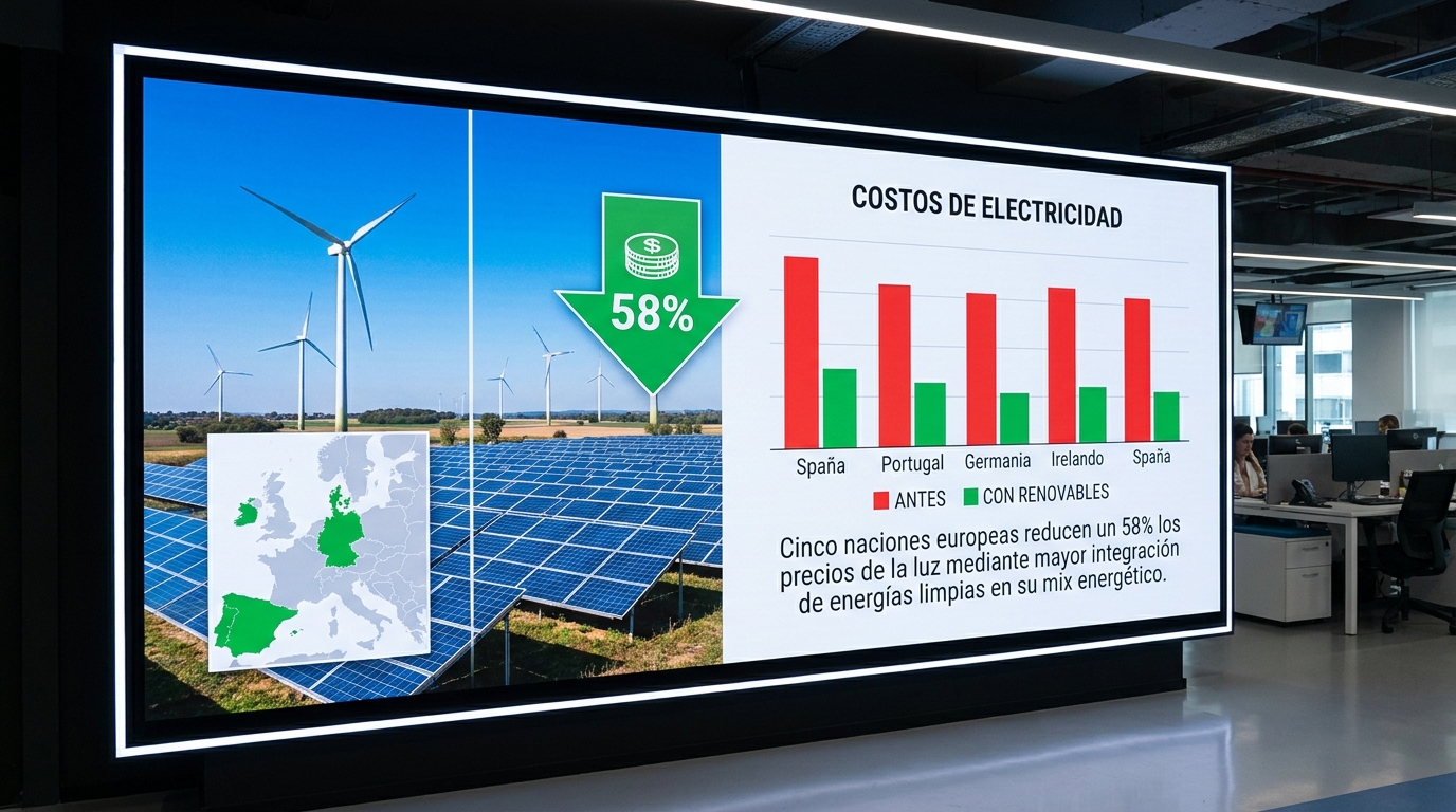 Cinco países europeos logran ahorros del 58% en costos de electricidad con energías renovables