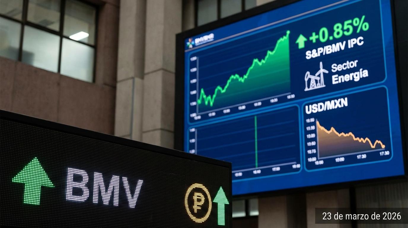Bolsa Mexicana de Valores cierra con ganancias el 23 de marzo de 2026; peso se fortalece