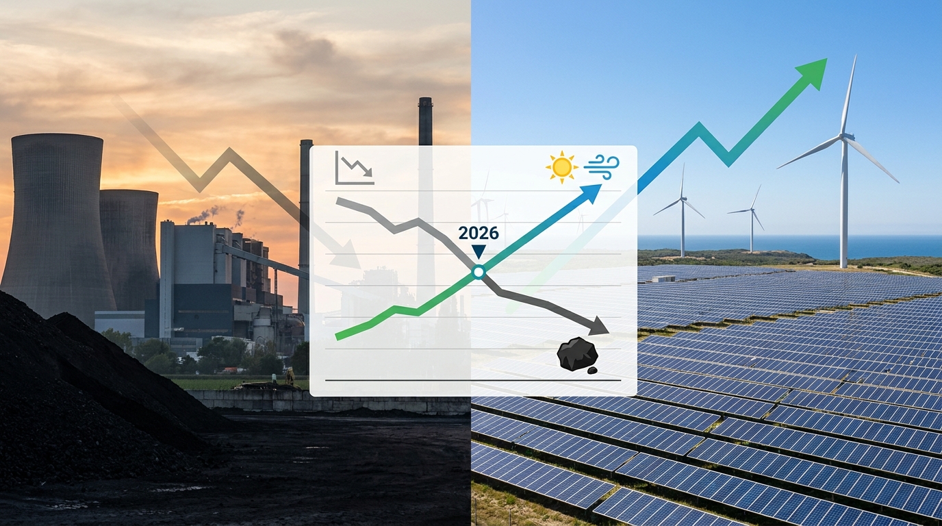 Energías solar y eólica superan al carbón en generación global durante 2026