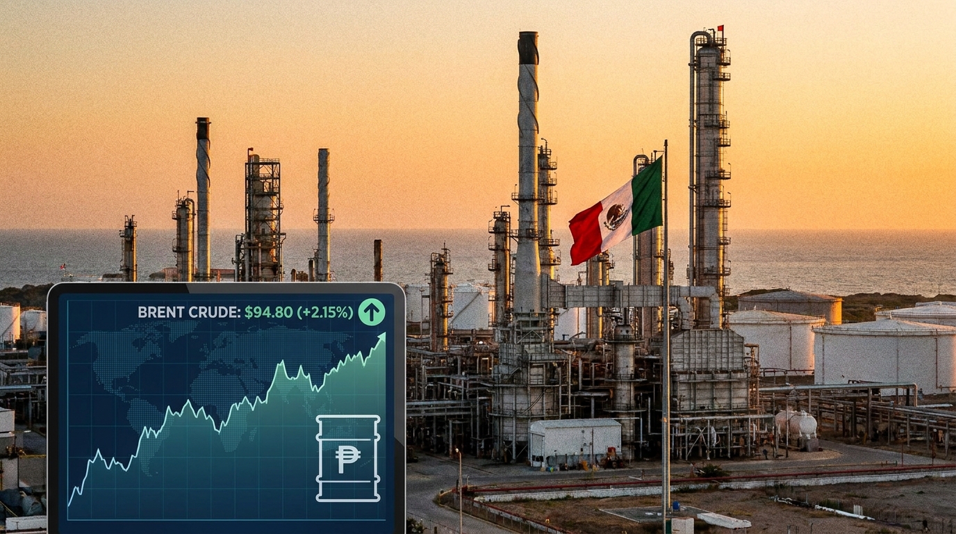 Precio del petróleo se acerca a 95 dólares por barril, impulsando finanzas públicas de México