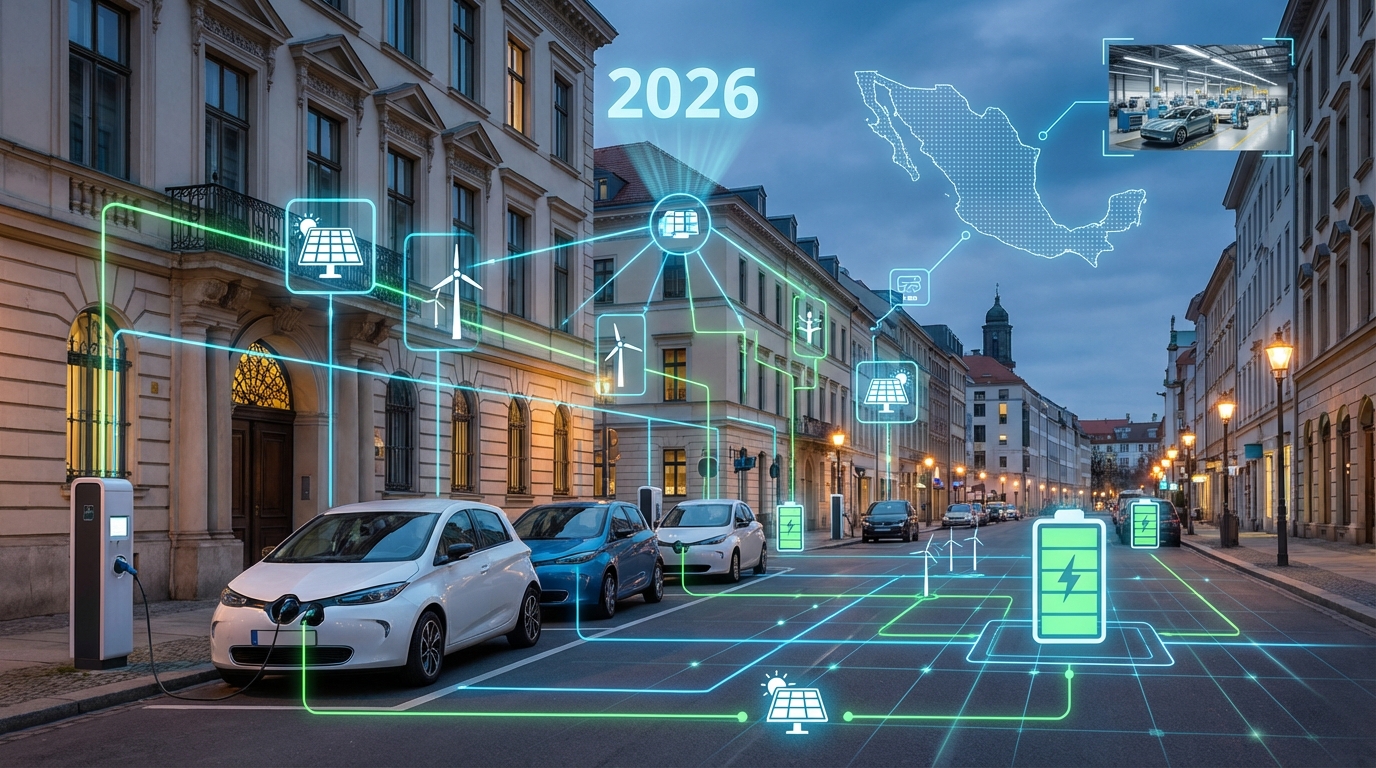 Europa acelera transición energética en 2026 con vehículos eléctricos como estabilizadores de red; México observa modelo para su sector automotriz.