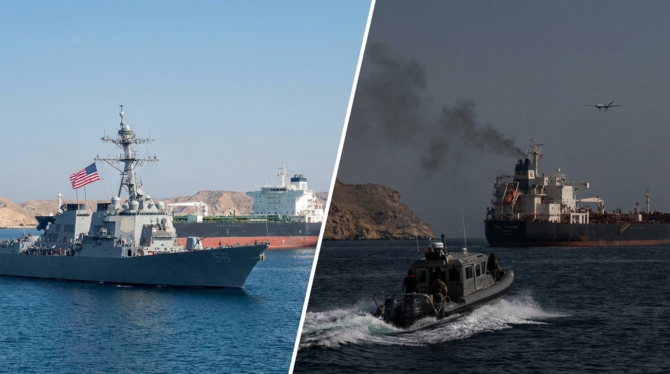 Imágenes contrastan protección naval de EE.UU. con ataques iraníes en ruta clave del petróleo mundial