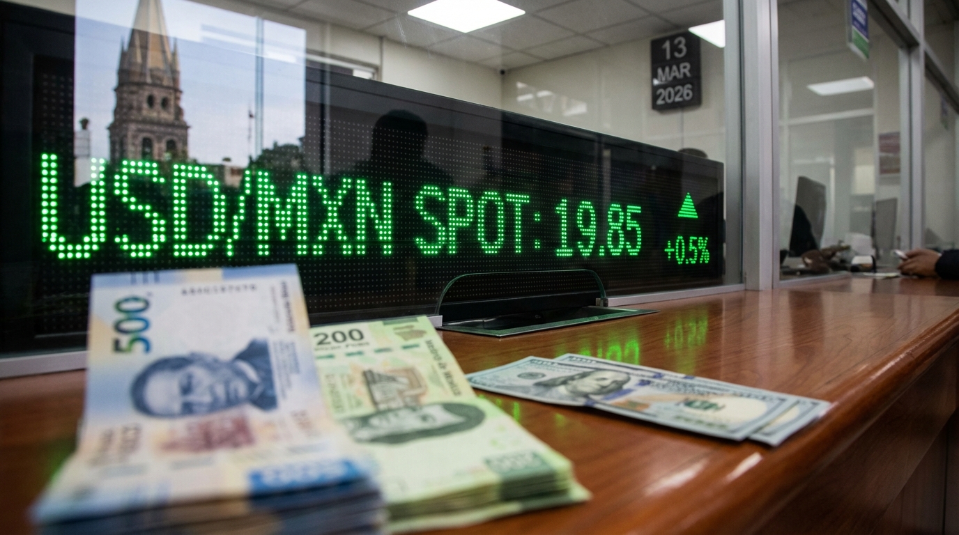 Peso mexicano se fortalece y cotiza por debajo de 20 unidades ante el dólar el 13 de marzo de 2026