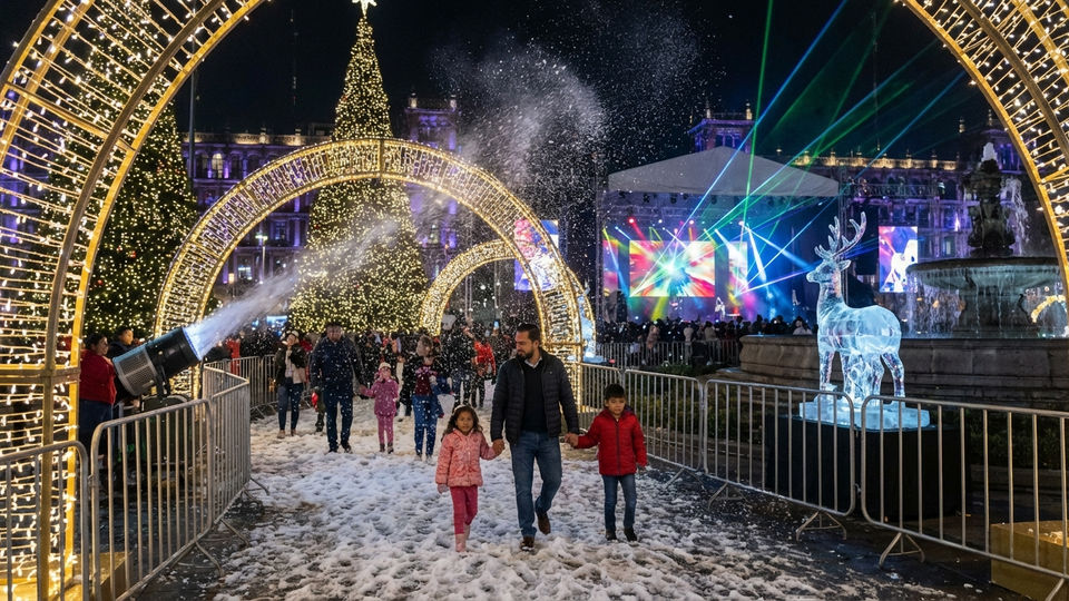 Las 15 sedes de Villas Navideñas en CDMX activan desde el 29 de noviembre atracciones como nieve, luces, shows láser y esculturas de hielo para fomentar la convivencia familiar.
