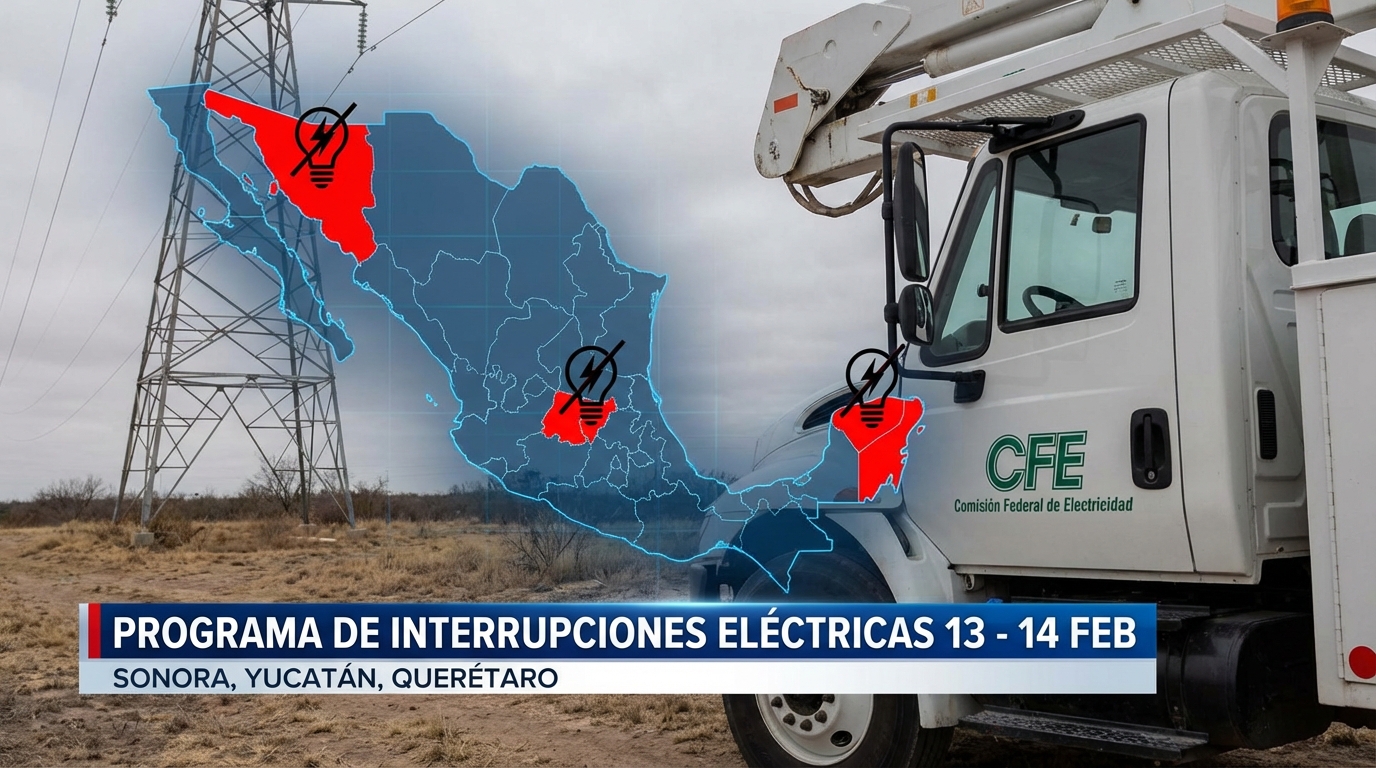 CFE anuncia megacorte de luz en colonias de Sonora, Yucatán y Querétaro para el 13 y 14 de febrero