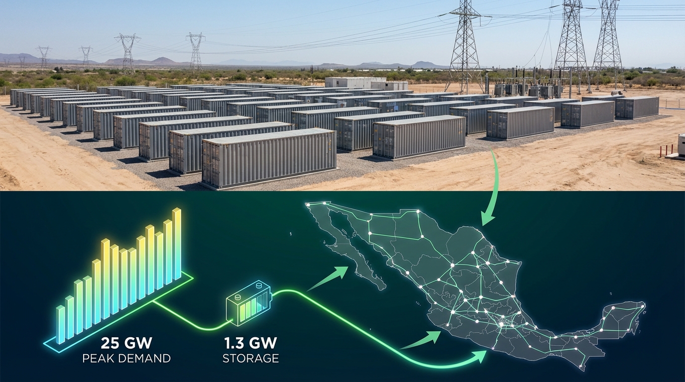 México proyecta instalar 1.3 GW en baterías para respaldar demanda pico de 25 GW