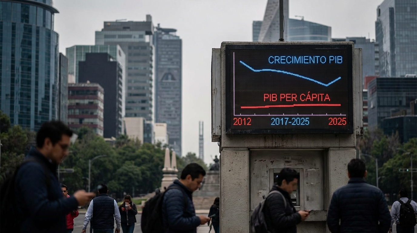 PIB mexicano crece solo 0.8% en 2025, con PIB per cápita estancado en niveles de 2017