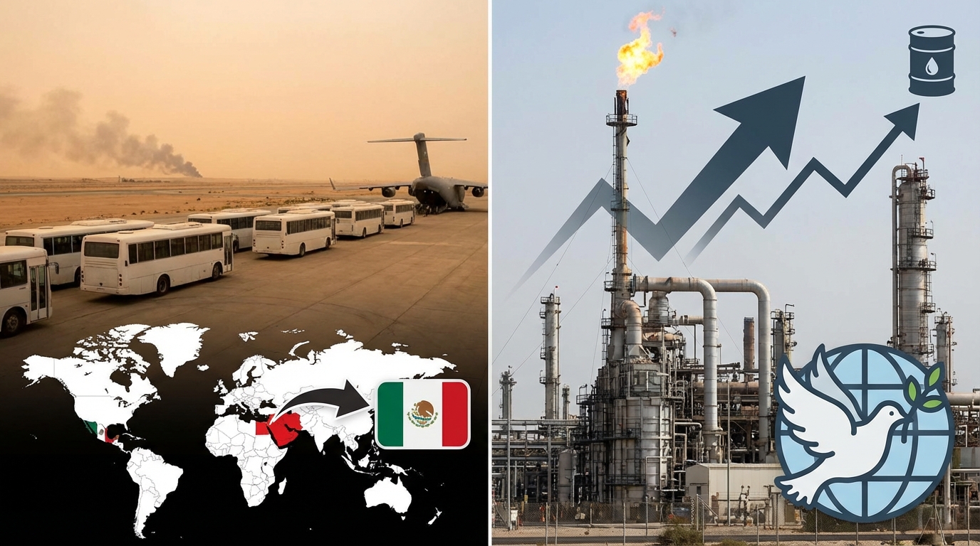 Mil mexicanos evacuados del Medio Oriente por conflicto; Sheinbaum urge paz ante alza en precios del petróleo