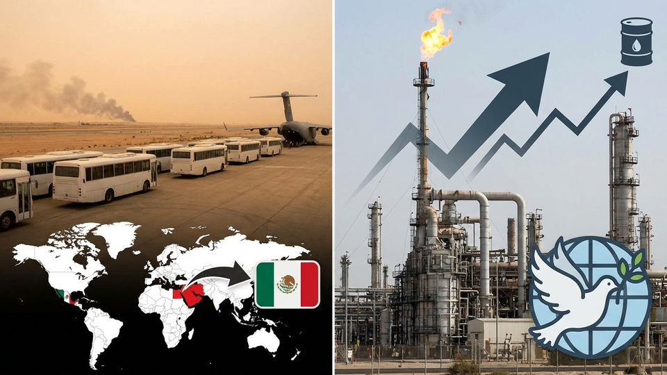 Mil mexicanos salen del Medio Oriente el 10 de marzo, con la presidenta Claudia Sheinbaum reiterando su llamado a la paz en medio del aumento en el precio del petróleo.  