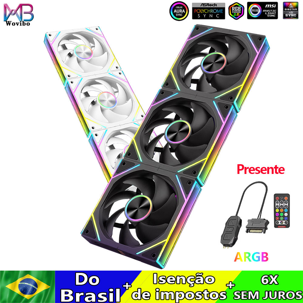 Wovibo 120mm Fans de refrigeração Uni de ARGB RGB Cooler Fan PWM 4PIN Wireless