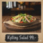 KYLLING CHICKEN Grillet kyllingebryst, tomat, salat, peberfrugt, løg, croutoner, dressing Grilled chicken breast, tomato, salad, peppers, onions, croutons and dressing