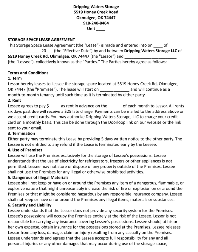 Storage Lease Page 1