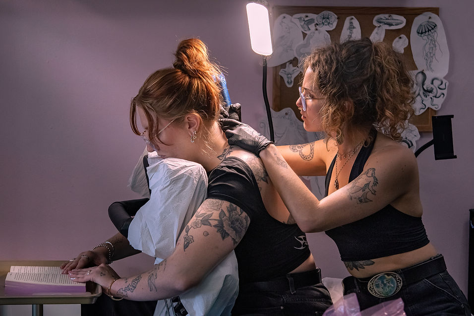 Female fine line tattooers at Squid Ink Studio in Eureka California