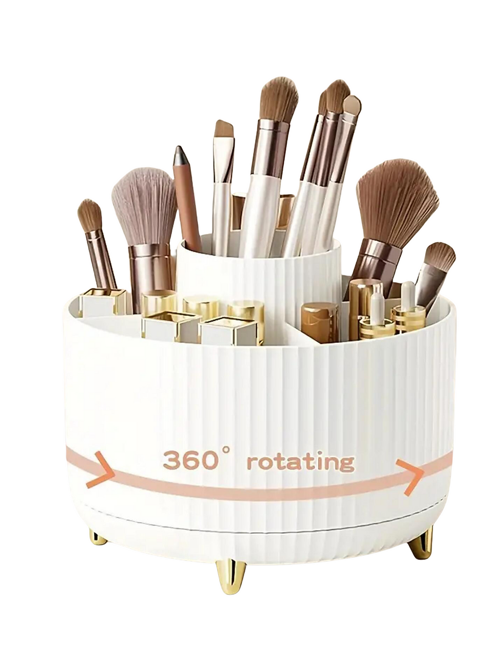 Thumbnail: 360° Rotating Makeup Organizer - 1pc Plastic Cosmetic Storage with 5 Compartmen