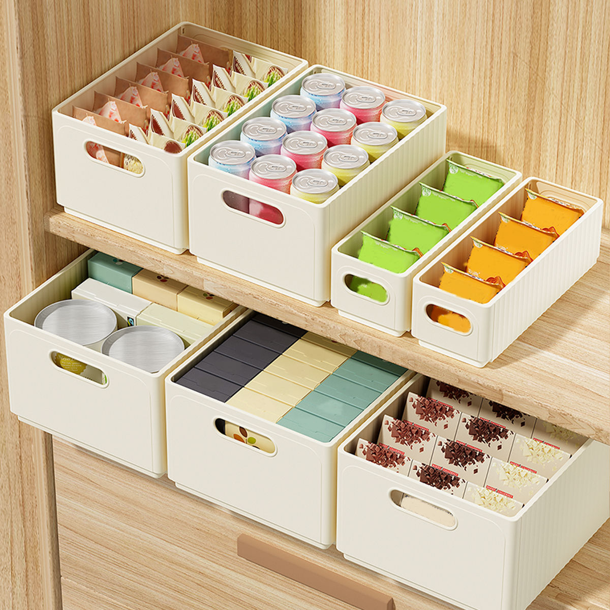 Cabinet Organizer Folding Plastic Food Storage Box With Handle Saves Space Large