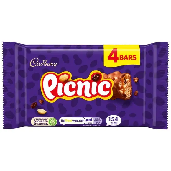Cadbury Picnic Chocolate Bar 4 Pack 128g