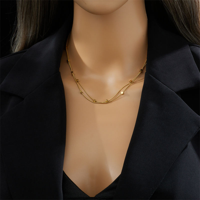 Thumbnail: DIEYURO 316L Stainless Steel 2 In 1 Small Cube Chains Necklace For Women New Gol