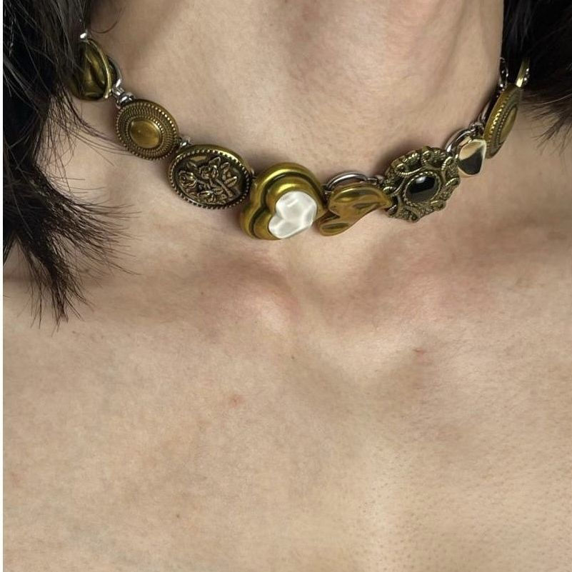 Thumbnail: Vintage Leather Brown Stone Pendant Necklace Stacking Choker Temperament Clavicl